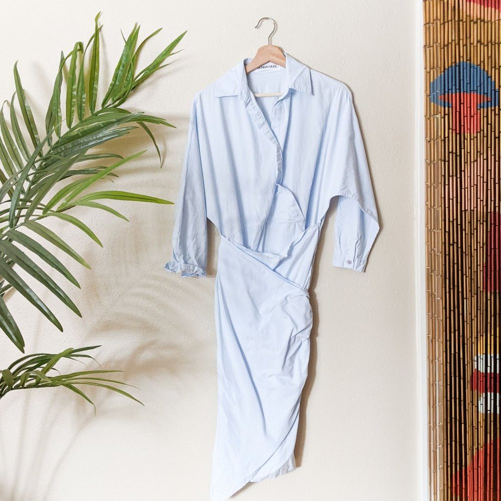 Monday Muse Light Blue Cotton Wrap Shirtdress Size Small